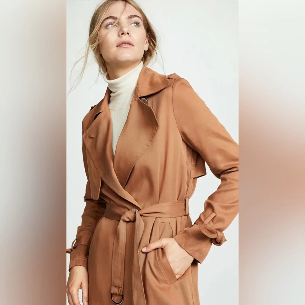 NWT SOIA & KYO Nousha Tailored Lightweight Trench Coat in Amber Size Small - Picture 2 of 16